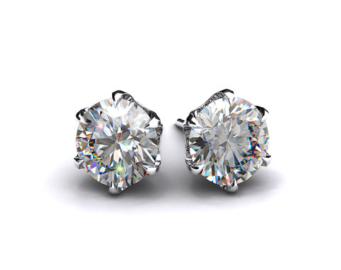 Pair of Ladies 1.00ctw 18k White Gold Round Brilliant  6 Prong Scalloped Basket Earrings   
